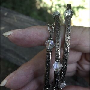 Etched 3 loop bangle bracelet,rhinestone accent